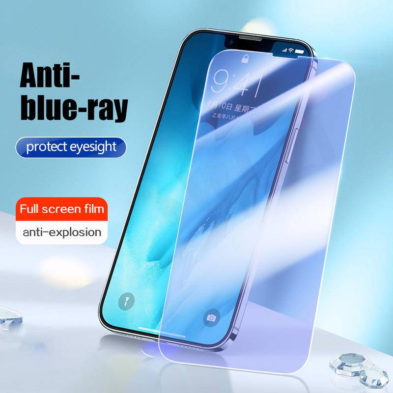 Pelindung Layar Tempered Glass HD Anti Blue Light Untuk iPhone 13 12 11 Pro MAX Mini X XS MAX XR SE 2022 2020 6 6s 7 8 Plus
