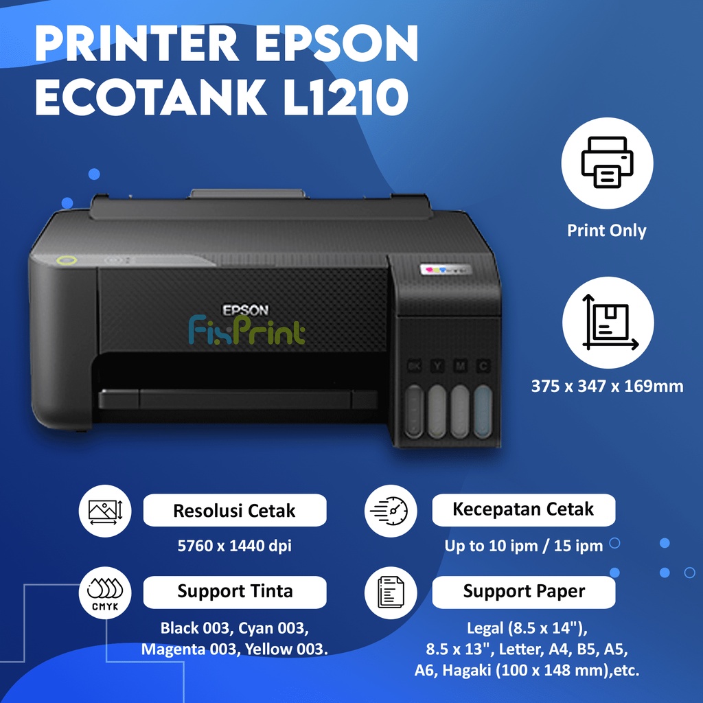 Printer Epsn L1210 Pengganti L1110 Print Only Black Tinta 003 C13T00V