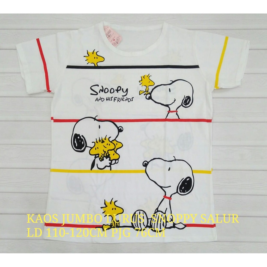 Kaos Jumbo Lurus Snoppy Salur | Kaos Jumbo Wanita Lurus Snoppy Salur