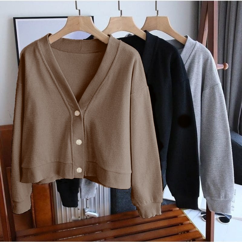 Kareen Croope Button Sweater Outher Wanita | Cardigan Sweater Wanita Bahan Fleece