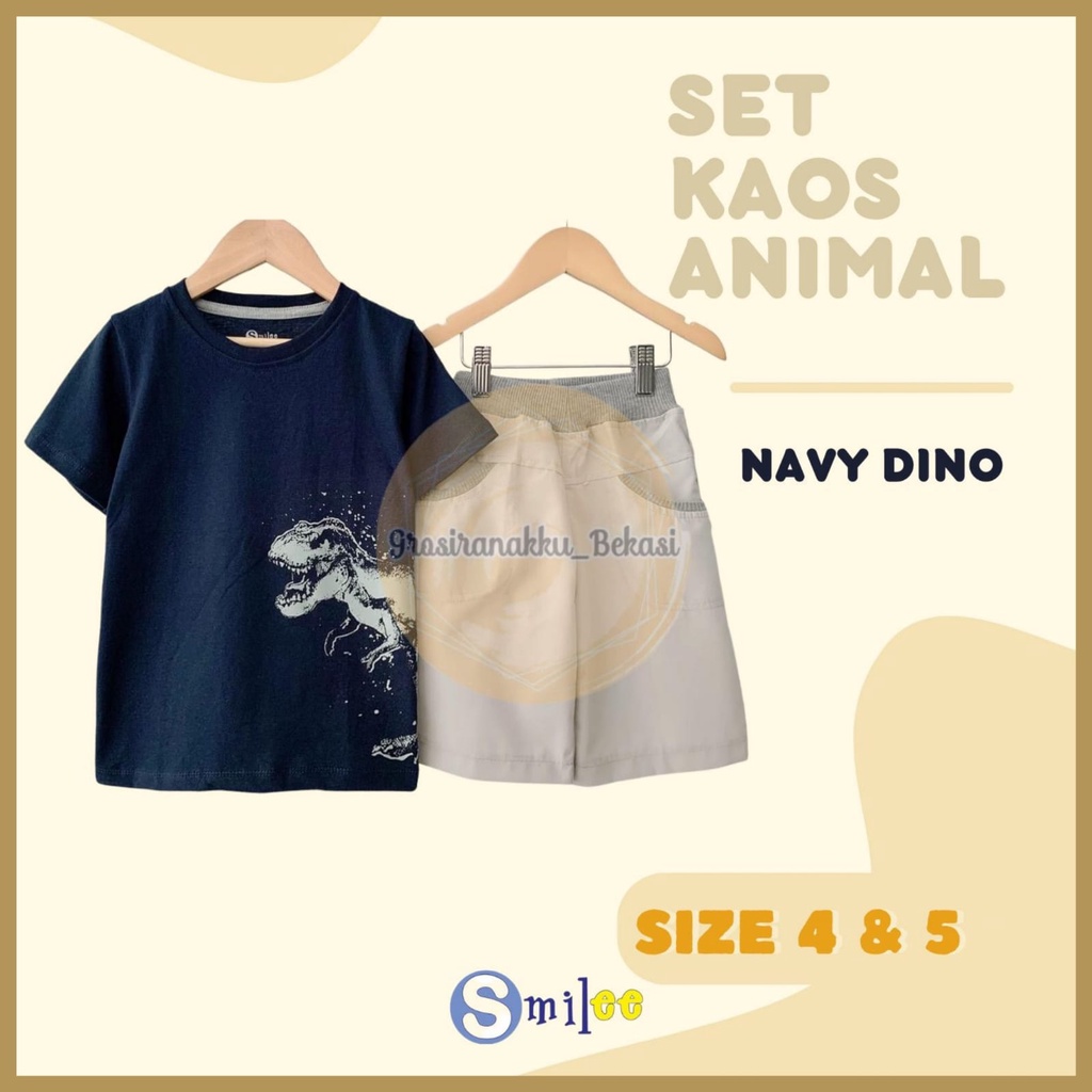 Setelan Anak Cowok Murah Navy Dino Size 4-5Tahun