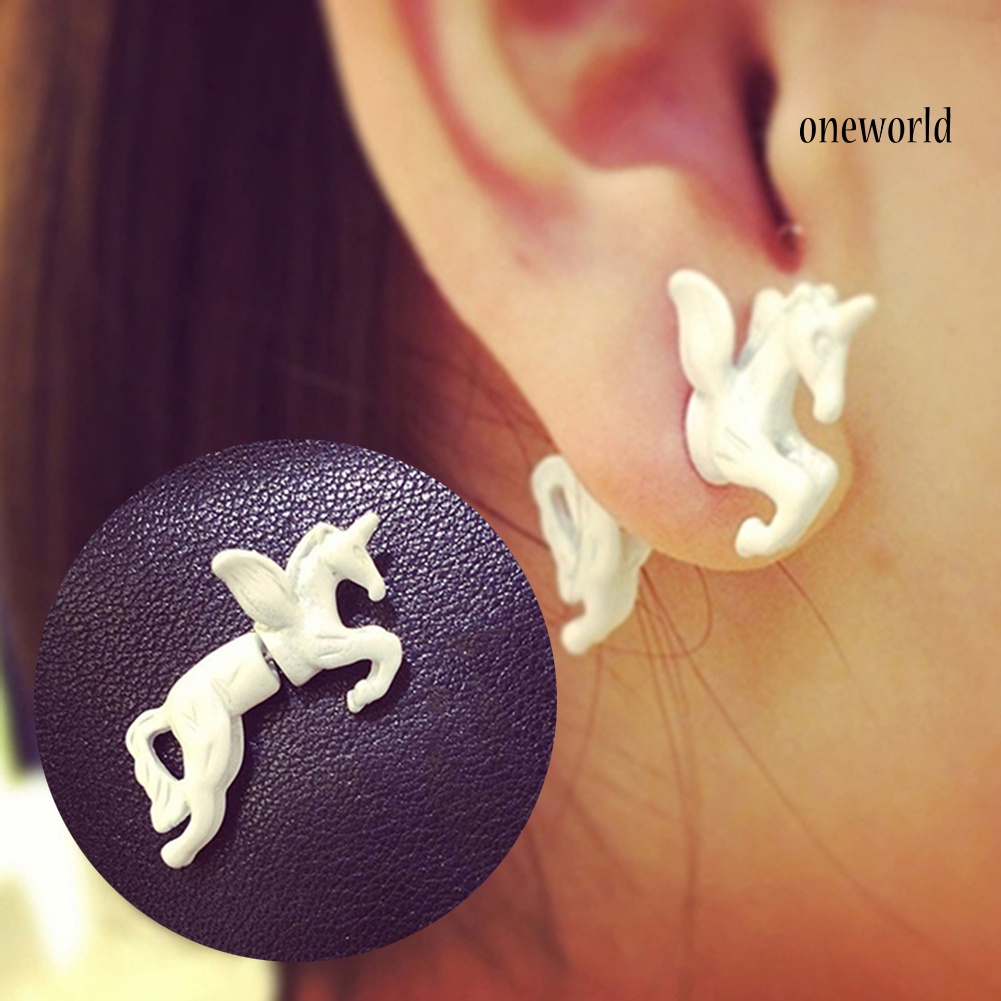 OW@ 1Pc Women Punk Cool Stereoscopic Unicorn Horse Impalement Ear Stud Earring