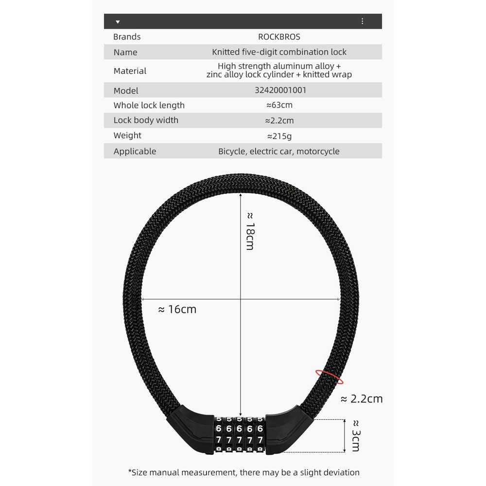 TG - HBD Rockbros Gembok Sepeda Bicycle Lock Kode Angka 5 Digit - 32420001001