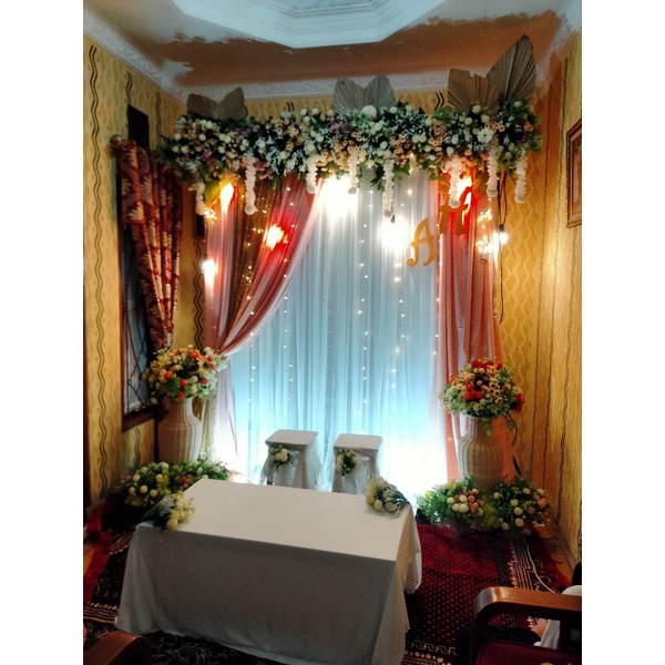 dekorasi backdrop akad nikah dirumah 2 meter + meja akad lesehan