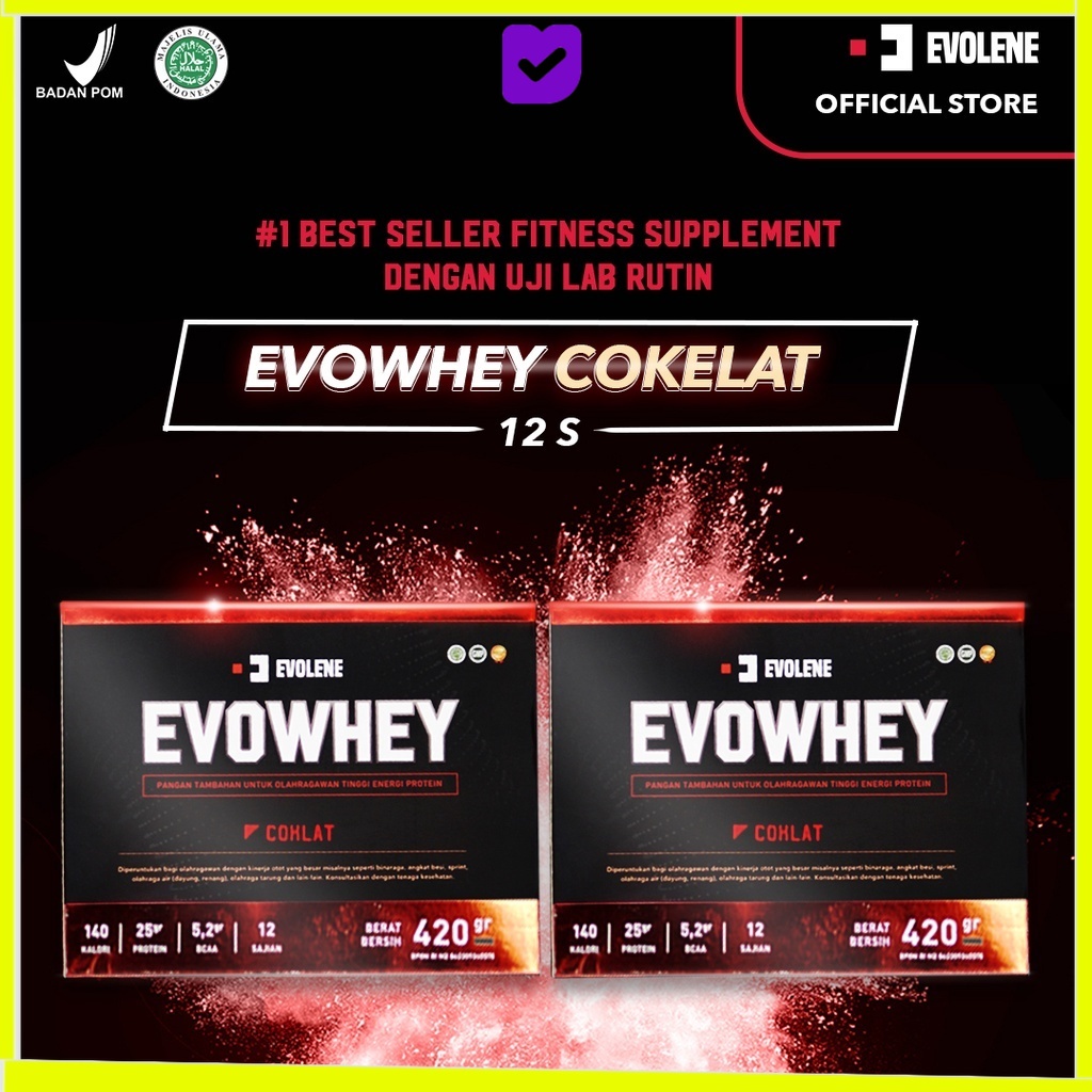 

Evolene Whey Protein Coklat 2x 456gr/12 Sachet - Suplemen fitness pembentuk Otot - Defisit kalori - Susu Protein - Suplemen Fitness - Minuman Protein - Suplemen Workout BPOM HALAL EVOLINE EVOLIN EVOLEN