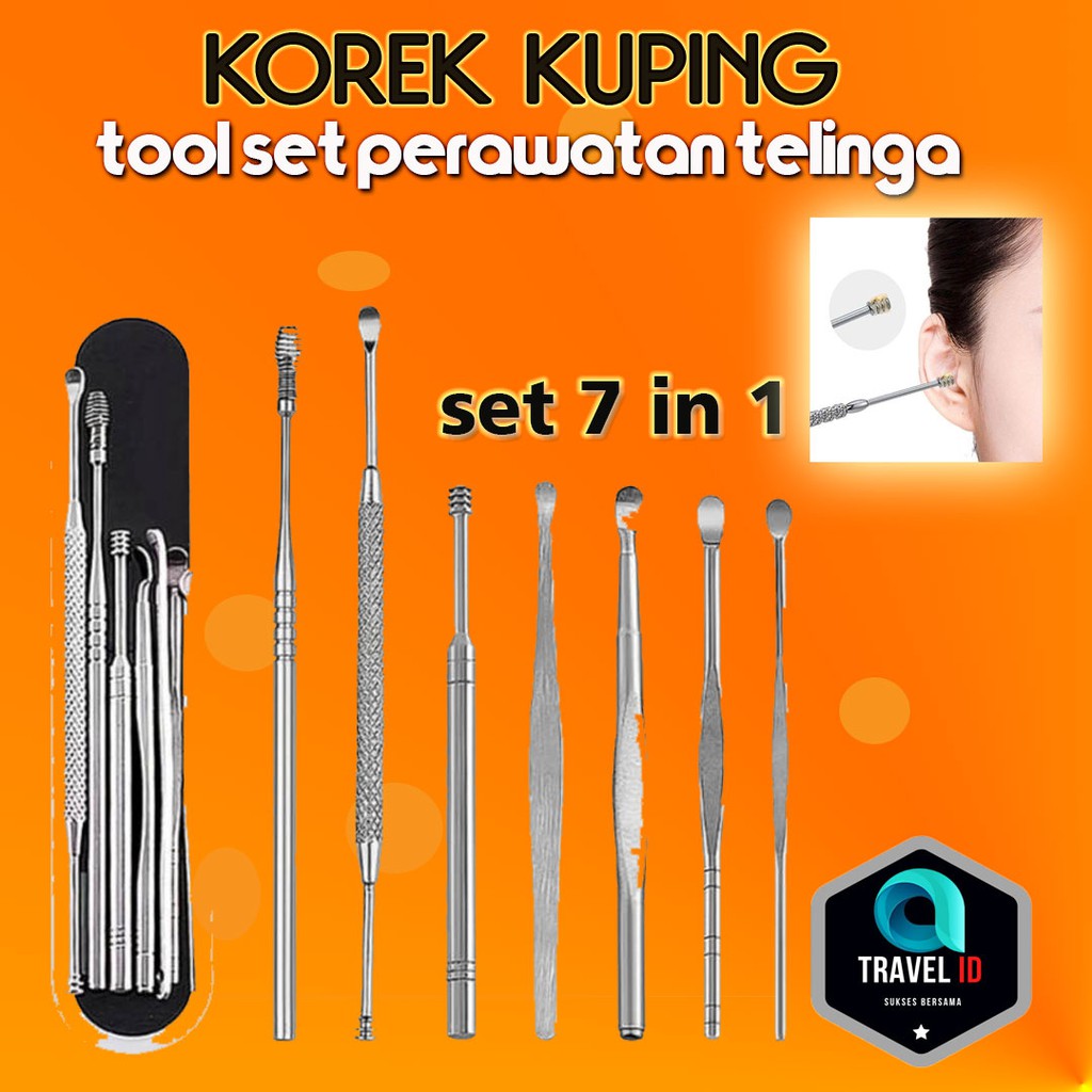 Alat pembersih Kotoran telinga kuping 7 in 1 terbaru stainless satu set