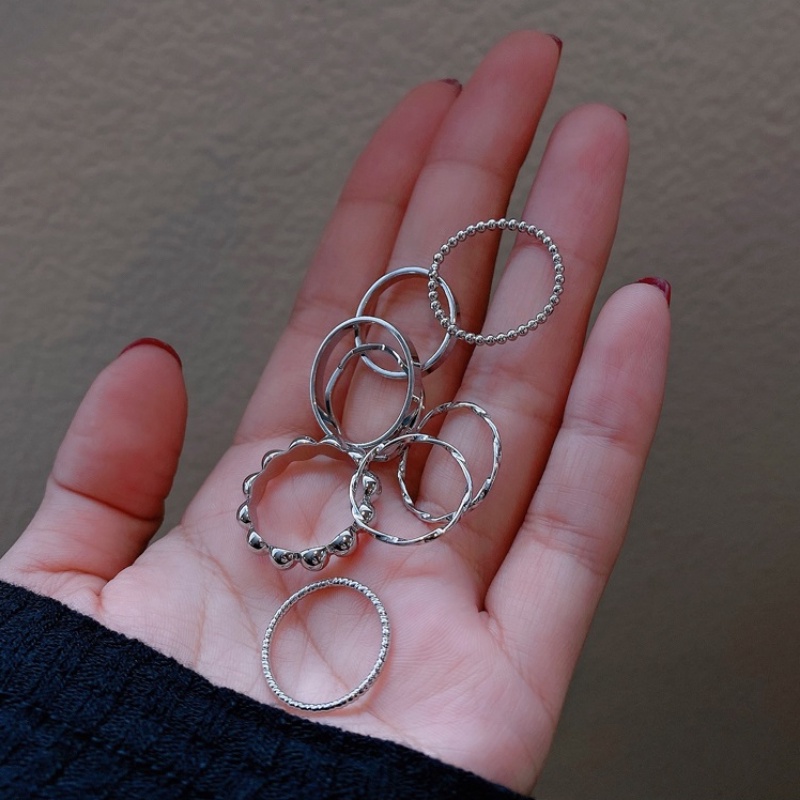We Flower 8PCs / Set Cincin Buku Jari Aneka Bentuk Warna Silver Gaya Vintage Boho Korea Untuk Wanita