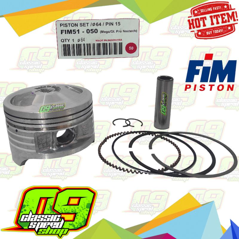 Piston Kit Fim GL Pro Neotech / Megapro  Diameter 64 Os atau Size 50 Pin 15 Izumi Fim Racing