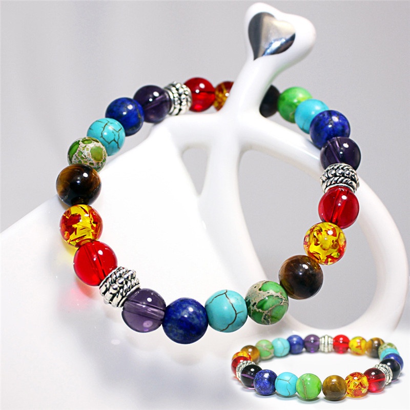 Gelang Manik-Manik Batu Alam 7 Chakra Healing Balance