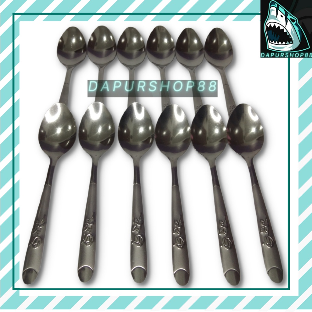 SENDOK MAKAN MOTIF BUNGA / SENDOK MAKAN STAINLESS MOTIF BUNGA 1PACK ISI 12PCS