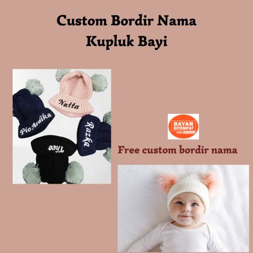 CUSTOM Kupluk Bayi Lucu Pompom Polos dan Kupluk Model Salur