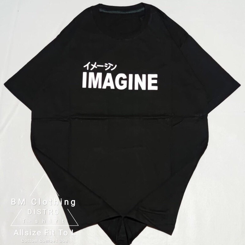 BAJU KAOS T SHIRT ATASAN DISTRO PRIA WANITA TULISAN JEPANG JAPAN CINA CHINA IMAGINE WARNA HITAM ORI