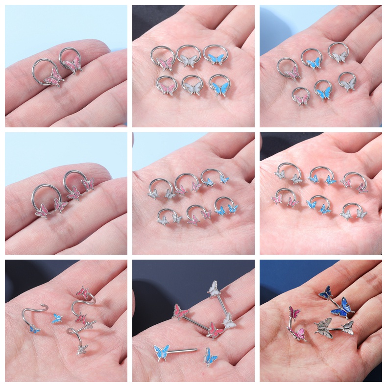 1pc Cincin Tindik Hidung Palsu Bentuk Kupu-Kupu Bahan Stainless steel