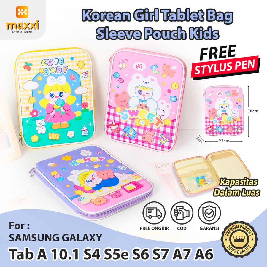 Samsung Tab 10.1 S4 S5e S6 S7 A7 Tablet Bag Tas Pelindung Cover Girl Kids Kid Anak Sarung Casing Sle