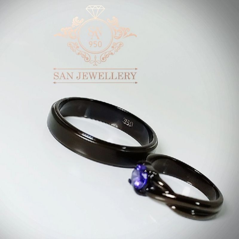 Cincin hitam perak platina palladium emas nikah H01