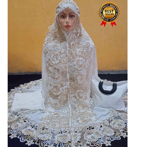 Mukena Mukenah Mukna Jumbo dewasa Renda Bordir Katun Poil Full Kd Mix Motif Prada Putih Milo Adem Le