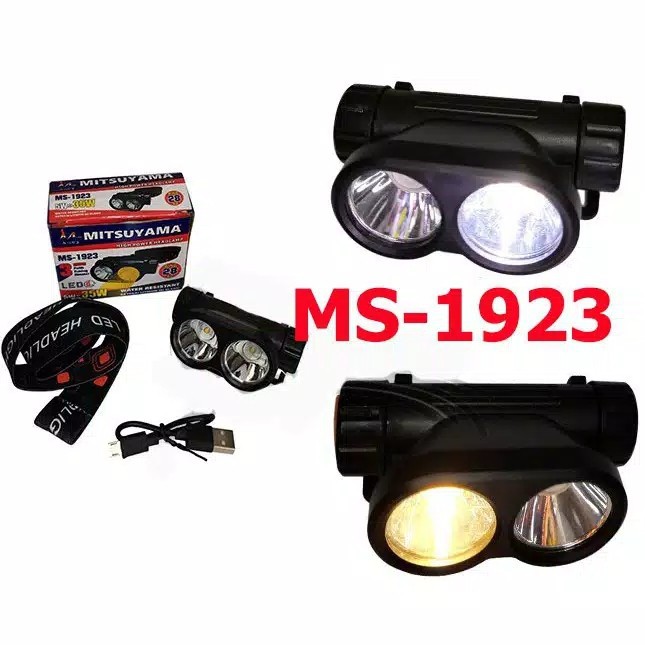 Senter Kepala Led MS-1923 3Mode Putih Kuning Dimmer Headlamp Mitsuyama