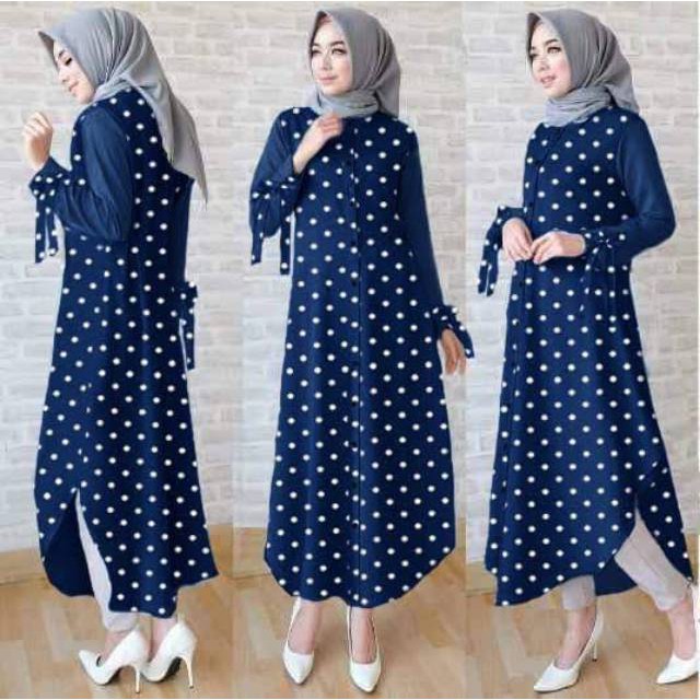 Baju Muslim Wanita Terbaru Tunik Lesa Long (Polkadot)