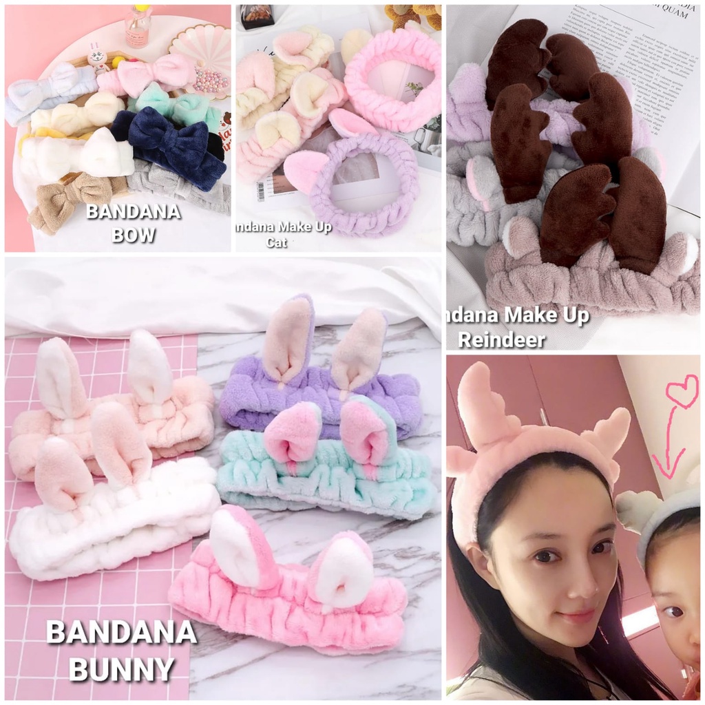 BANDANA MAKE UP REINDEER / BANDO MANDI / AKSESORIS WANITA KOREA IMPOR / PERNAK PERNIK FLUFFY SOFT