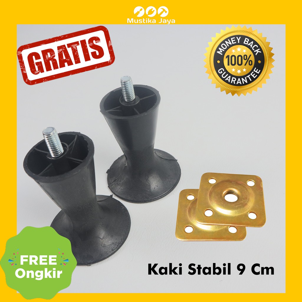 Kaki Stabil 9 Cm Hitam Plastik Bukan Kaki Kotak Untuk Sofa SpringBed PLUS RING STABIL