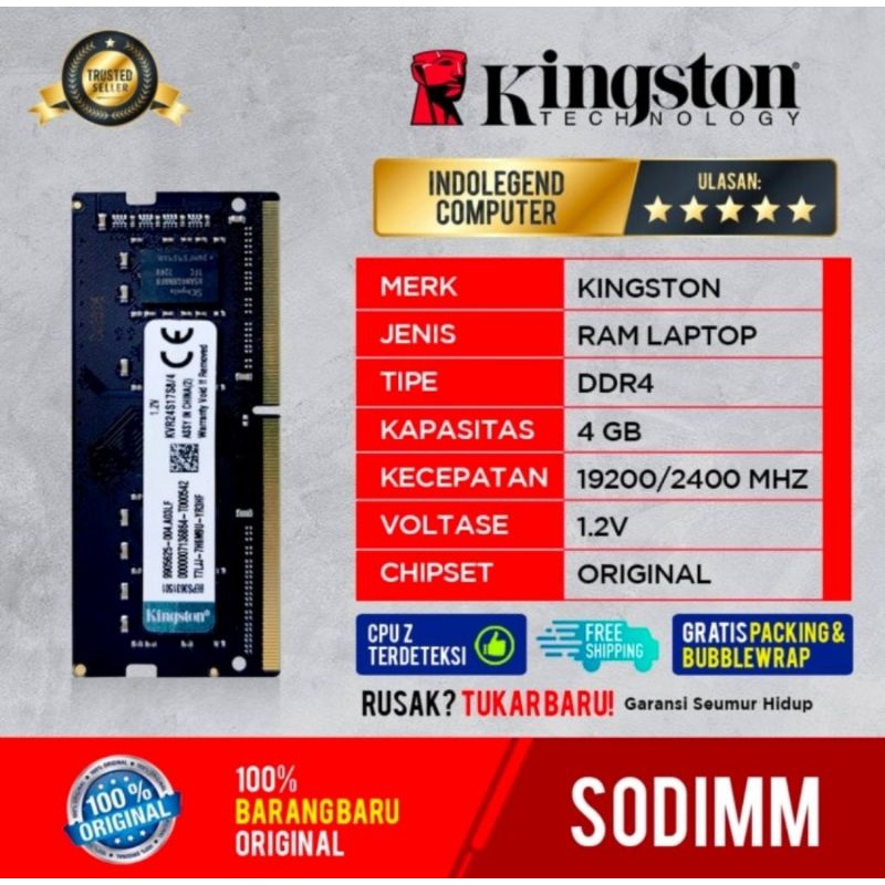 RAM KINGSTON SODIM DDR4 4GB PC2400