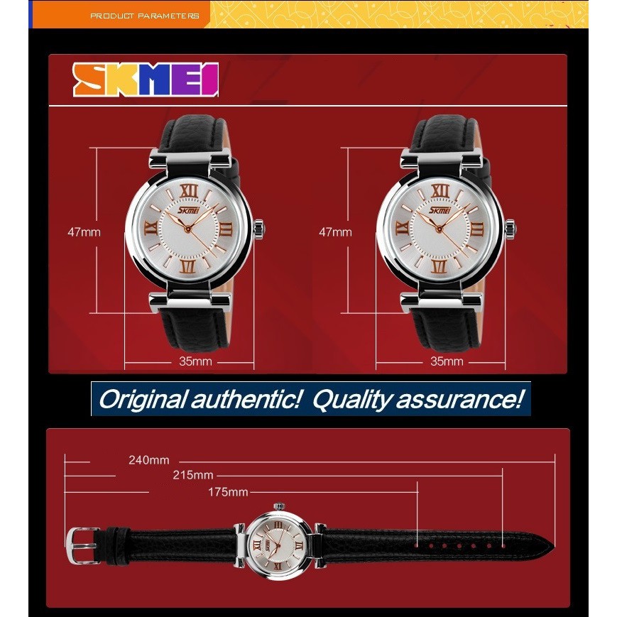 Skmei Casual 9075 Strap Leather Jam Tangan Wanita - Merah