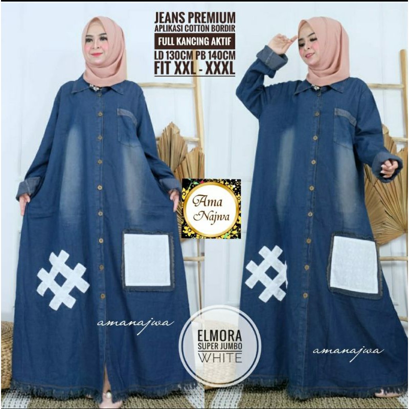 gamis jeans elmora super jumbo ld 130