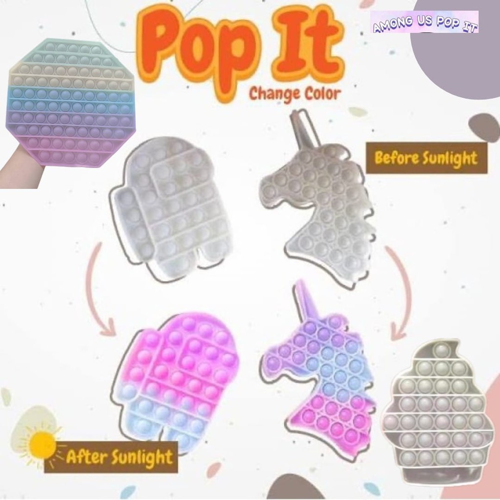 (BISA PILIH MOTIF) Pop it unicorn among us uv light berubah warna / Mainan Pop It Karakter Fidget Push Pop It Among Us Unicorn Ice Cream Pop Its Mainan Anak POP IT PUSH Fidget Toys Rainbow Unicorn Mainan Anak Stress Relieve GoBang Toy-2