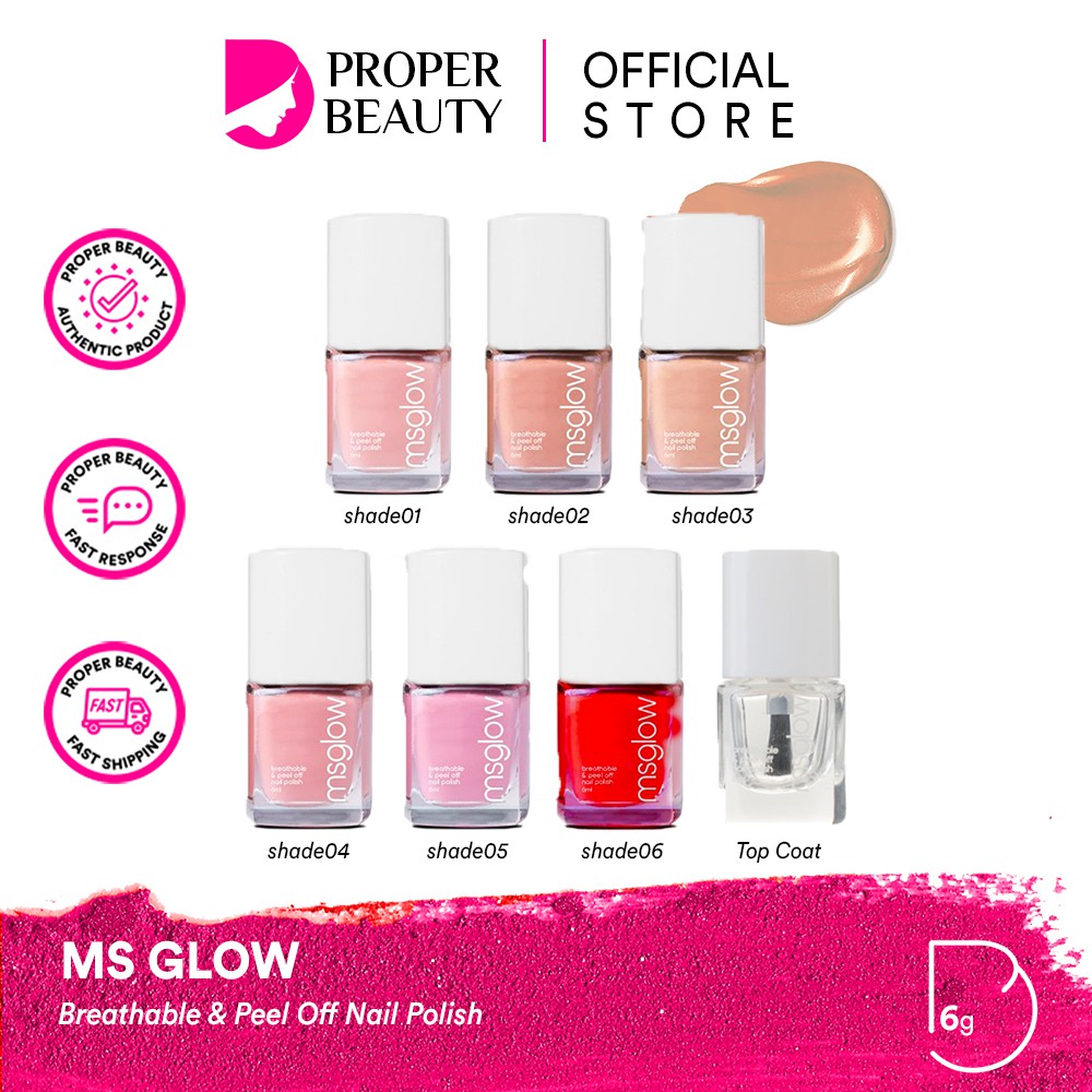 MS GLOW Breathable &amp; Peel Off Nail Polish Indonesia / Kutek Halal Top Coat Cat Kuku Bening Art Serum