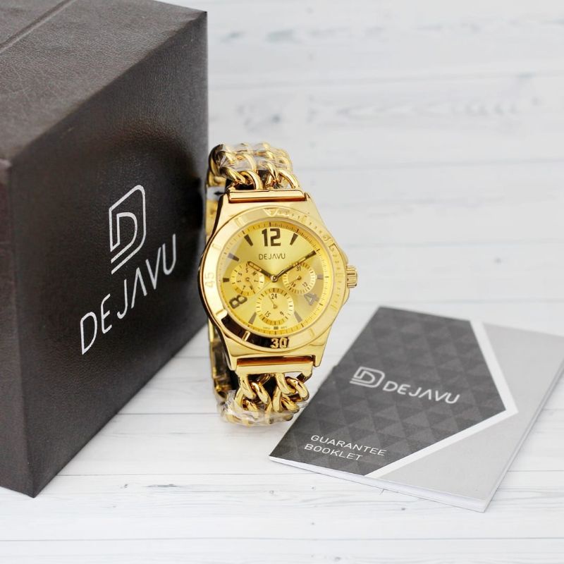 jam tangan wanita dj (Dejavu) rantai gold dan silver original crono