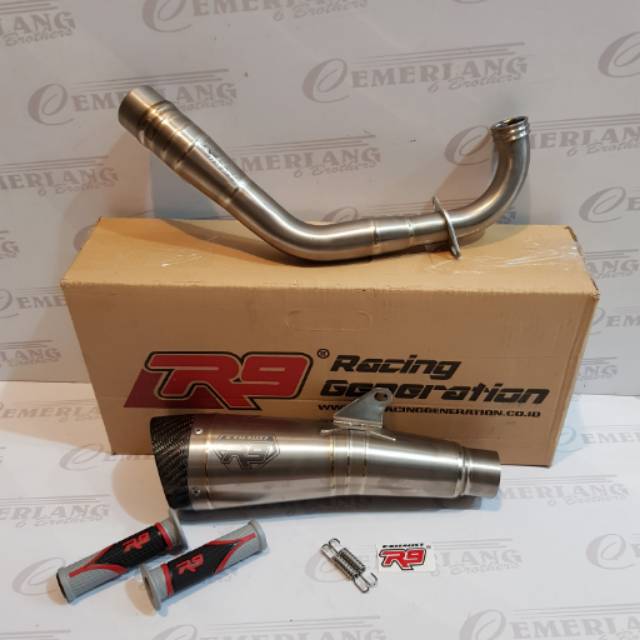 XMAX - Knalpot R9 H2 Titanium Fullsystem Xmax250 Original Free Grip R9