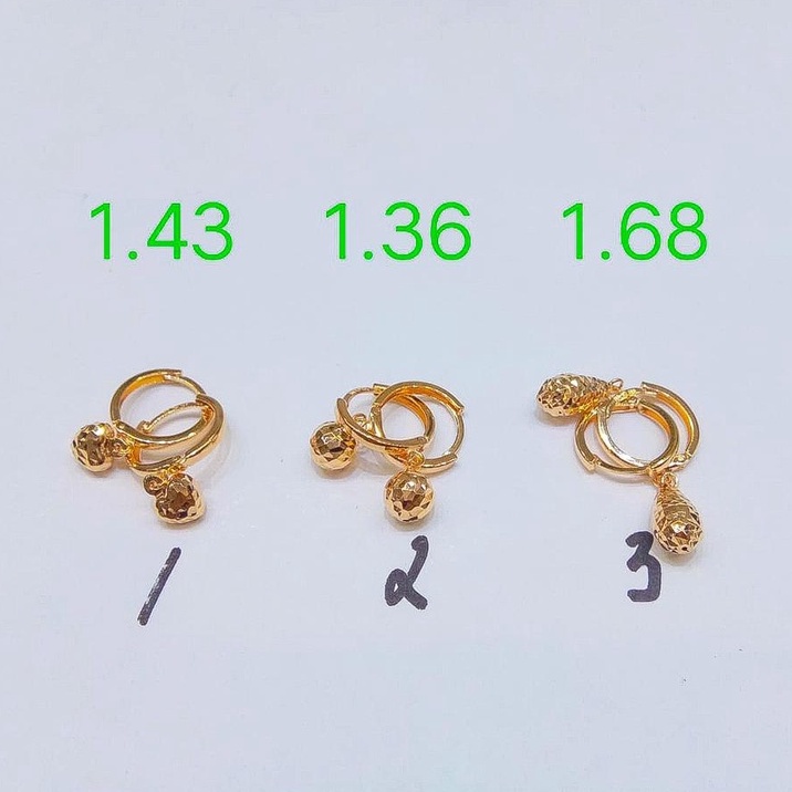 Anting bulat anak dan dewasa emas asli kadar 700 70% 16k gantung bola merica love timun lonceng ukir rosegold white