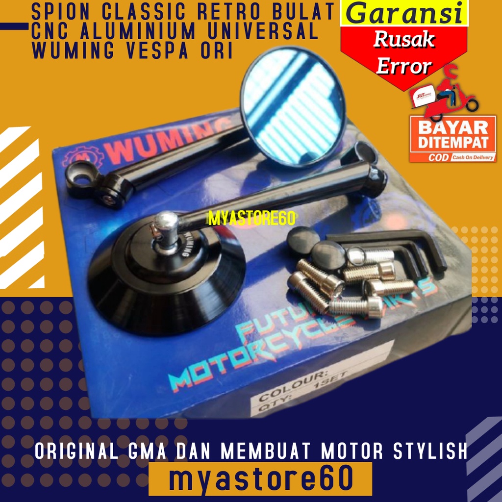 SPION CLASSIC RETRO BULAT CNC ALUMINIUM UNIVERSAL WUMING AKSESORIS SPAREPART MOTOR VESPA ORIGINAL