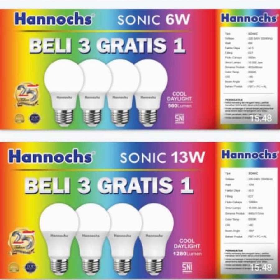 Hannochs - Lampu LED Sonic BELI 3 GRATIS 1 6 Watt, 10 Watt, dan 13 Wat - 6 watt