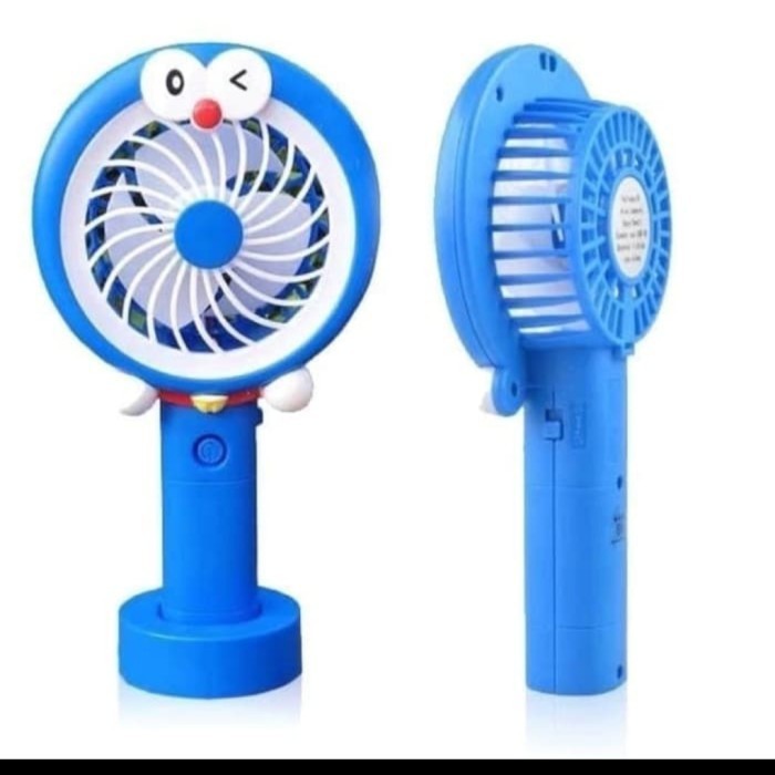 kipas angin standing portable karakter led lampu serbaguna mini fan - Biru