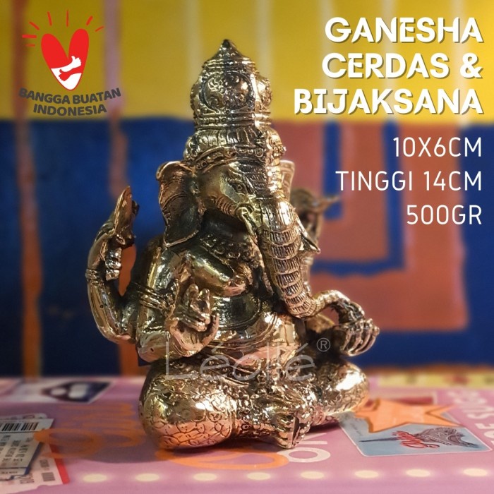 Patung Ganesha Kuningan simbol Kecerdasan Hiasan Meja Tulis Rak Buku