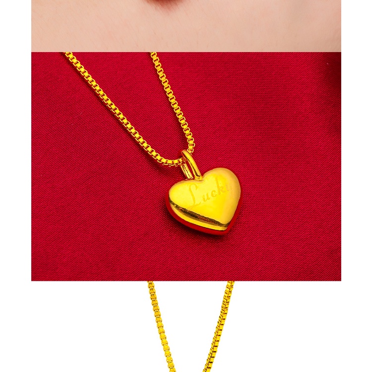 Goldkingdom Fashion Perhiasan Emas Asli Kadar 375 Bangkok Aksesoris Ready Stock Cinta Liontin Beruntung Wanita Peach Hati Riak Kalung Dengan Rantai Dipanjangkan