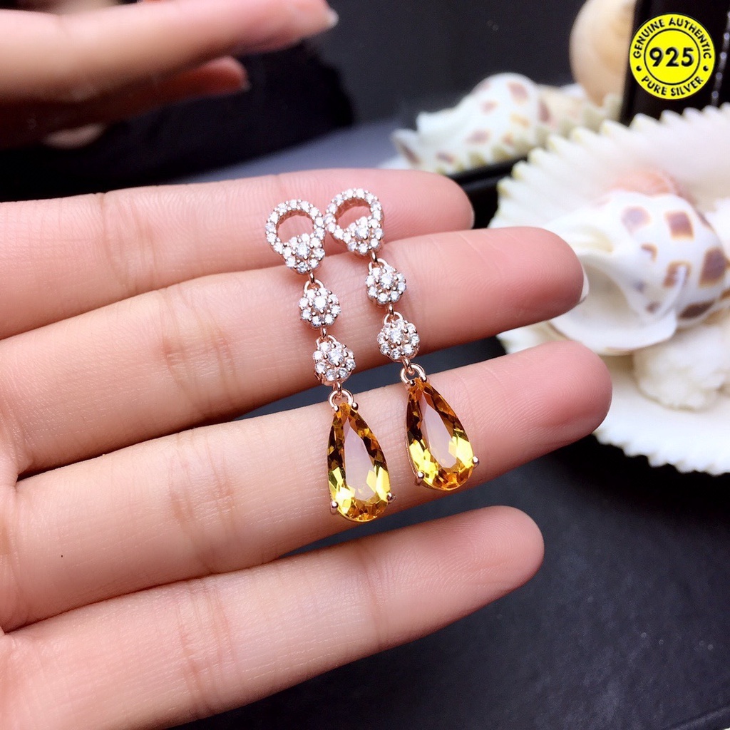 Anting Giwang Panjang Mewah Dengan Amethyst + Berlian Imitasi Untuk Wanita