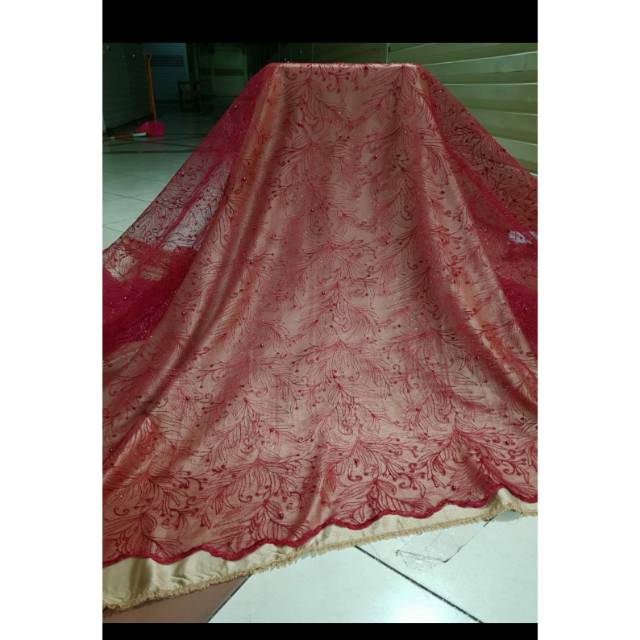 Bahan Kain Tile Pakai Mutiara Motif Daun SALE