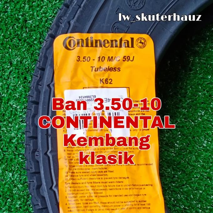 Ban Tubeless Continental Uk 3.50-10 Utk Vespa Ring Velg 10