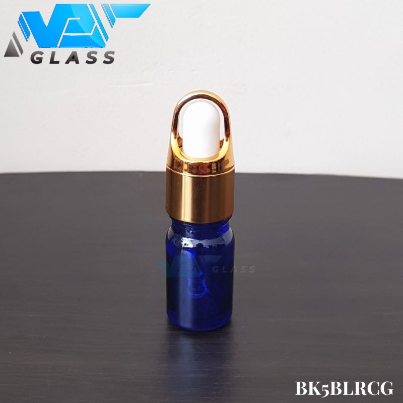 botol kaca pipet 5ml tebal biru ring gold