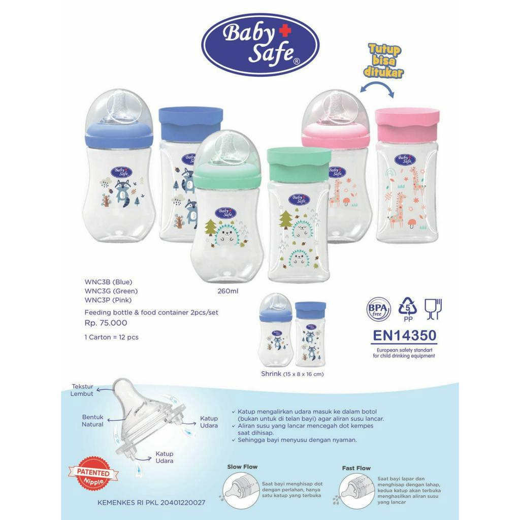 Baby Safe Wide Neck Feeding Bottle &amp; Food Container Botol Susu Bayi 250ml WNC3