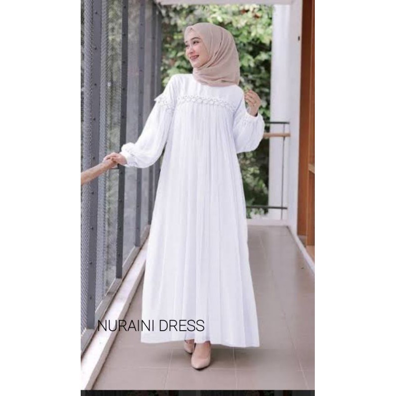 Maxi Nuraini / Dress Nuraini / Dress Maxi Moscrepe kombi Tile &amp; renda / Gamis Muslim Terbaru