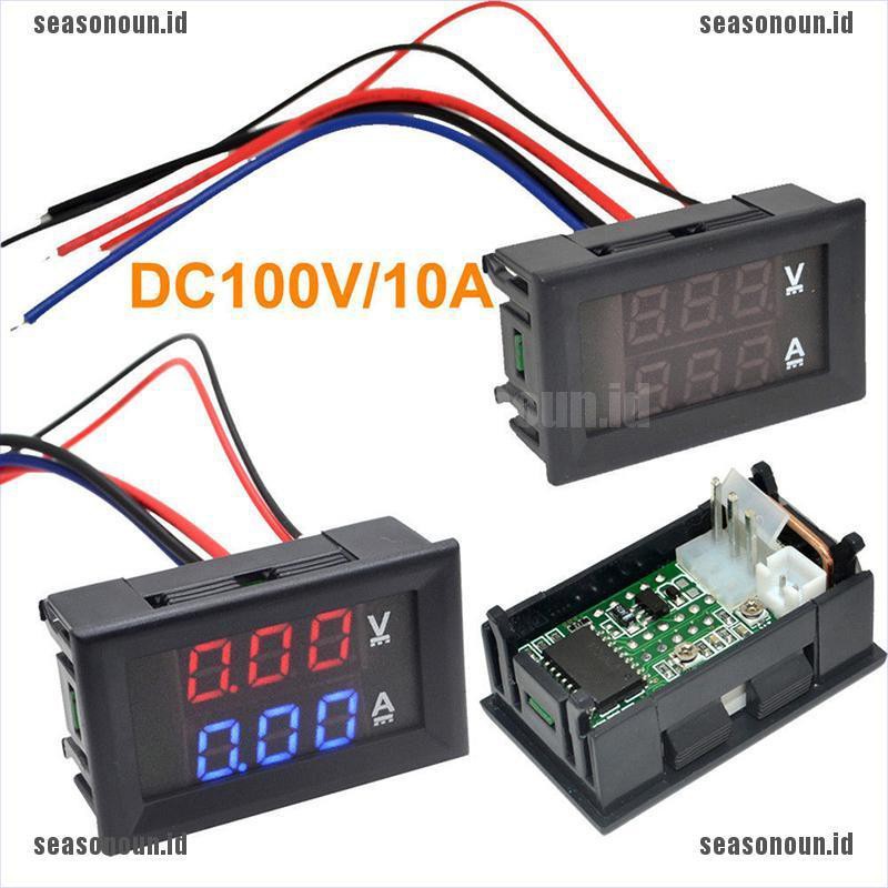 【sea】DC 0-100V 10A 3/4 Bit Voltmeter Ammeter Red Blue LED Amp Wires New