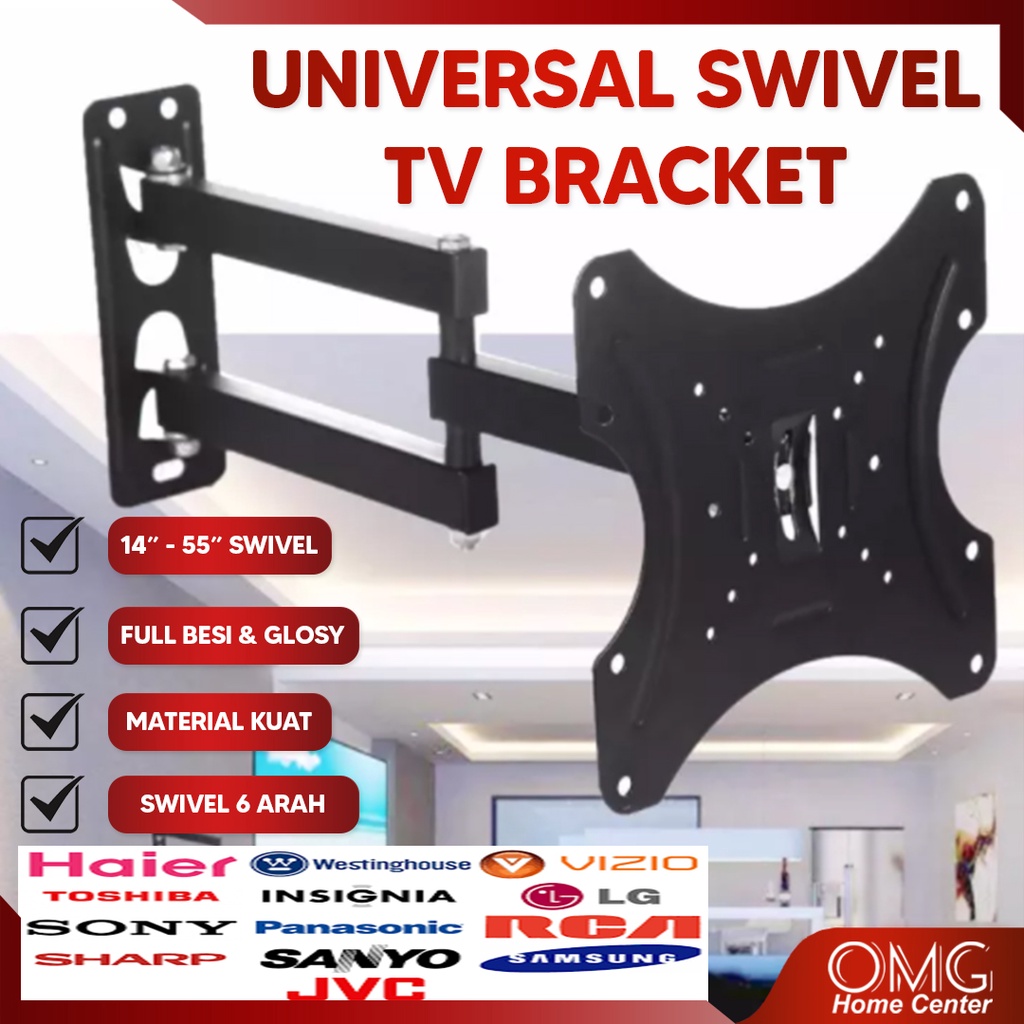 BRACKET SWIVEL TV LED 14 17 19 20 22 24 27 32 40 43 Inch Universal Smart TV Digital LCD Braket Putar