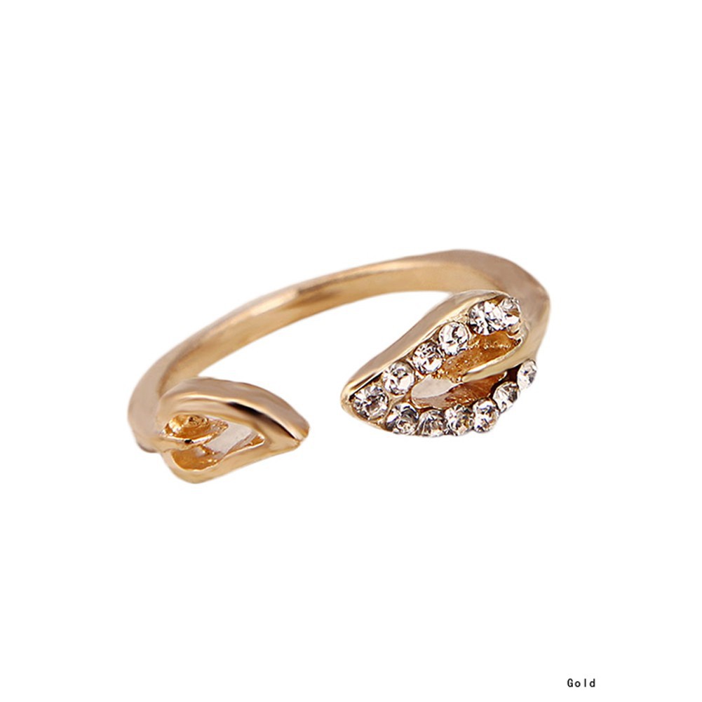 Fancyqube Cincin Open Ring Adjustable Motif Daun / Hati Warna Silver / Gold untuk Wanita