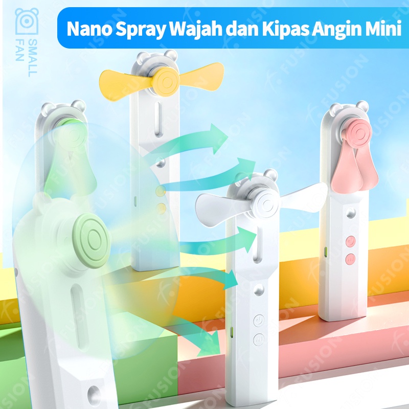 Fusion Nano Spray 2IN1 Kipas Angin USB RECHARGEABLE  Kipas Angin 2 in 1 Humidifier