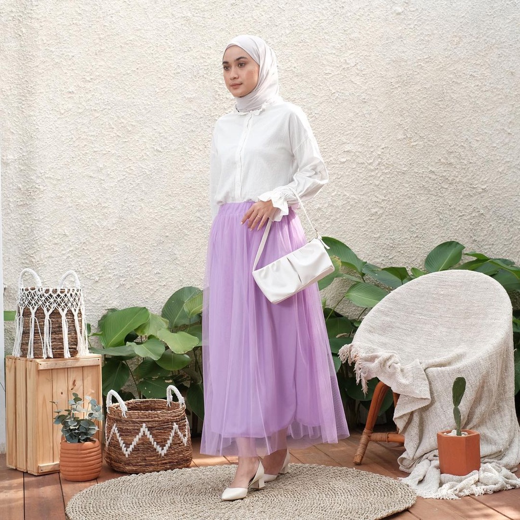 Ariana - Rok Tutu  Dewasa Panjang 90 cm Model High Waist Lipat Bahan Mesh Tulle Elastis