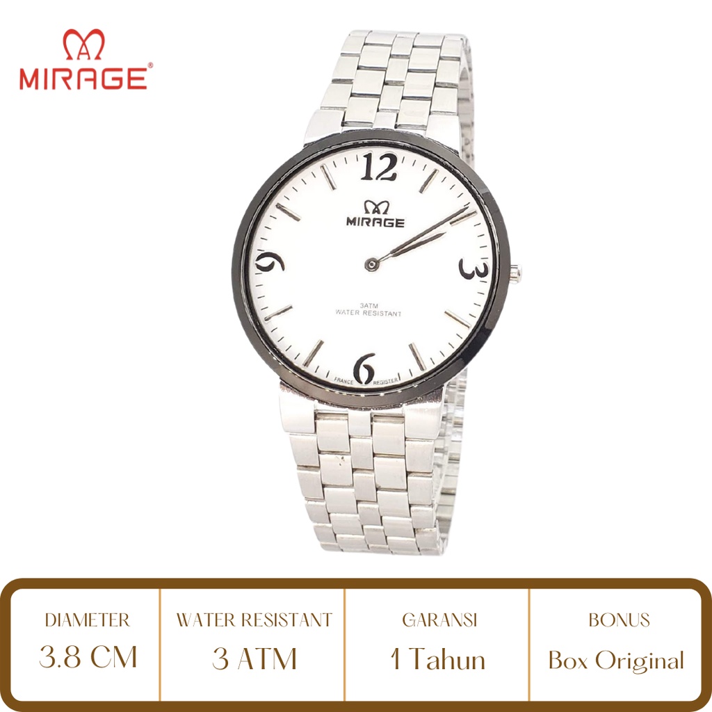 Mirage Watch Official Jam Tangan Couple Pria Wanita Mirage Silver 8532 2 Jarum M