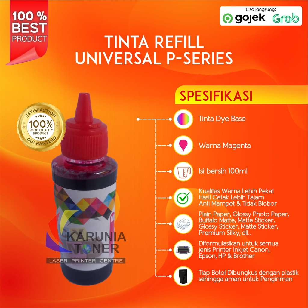 Tinta Universal P SERIES Ink DYE Base Korea Tutup Kerucut 100ml AMAN DI HEAD PRINTER